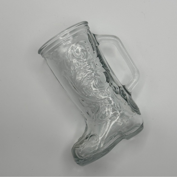 Clear Glass Cowboy Boot Fancy Design Beer Mug Stein - Picture 3 of 11